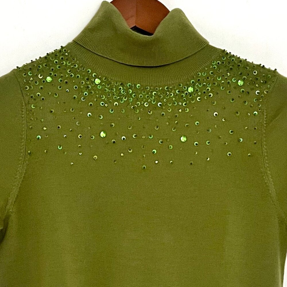 Votre Nom Womens Sweater S fine merino wool layer beaded sequins holidays